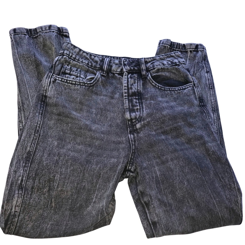 Stradivarius Mom Jeans Gray Black Wash Denim High Rise Button Fly Women's Size 2